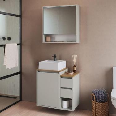Imagem de Conjunto para Banheiro 60cm com Cuba Gabinete Suspenso e Espelheira Bo