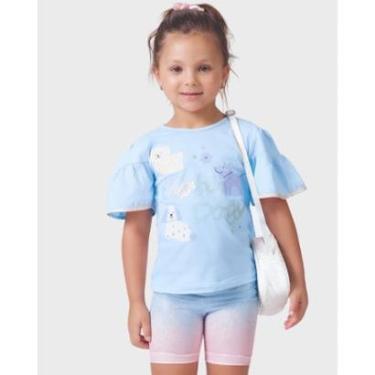 Imagem de Conjunto cute blusa + bermuda colorida verão infantil fofo - Rosa e Azul - Menina 1 a 4 anos-Feminino