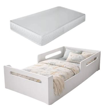 Imagem de Cama Solteiro Montessoriana Baixa Quarto Infantil Segura Para Crianças em Mdf Com Colchão