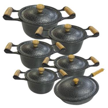 Imagem de Jogo de Panelas Alumínio Batido Fundido 6 Peças Craquelada Grossa com 