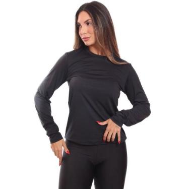 Imagem de Camiseta Feminina Manga Longa Dry Fit Básica Lisa Proteção Solar UV Té