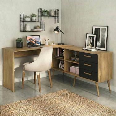 Imagem de Mesa de Escritório em L com 3 Gavetas Porto Multimóveis MP6046