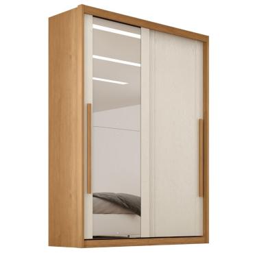 Imagem de Guarda Roupa Casal Ravena 2 Portas de Correr 3 Gavetas MDF com Espelho Madeirado - Areia Zanzini
