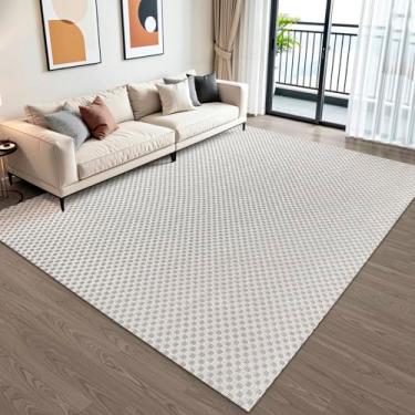 Imagem de Tapete Sala Antiderrapante Grande 2,00m x 3,00m Xadrez Quadriculado Artesanal Natural 100% Algodão Decoração Cru Bege