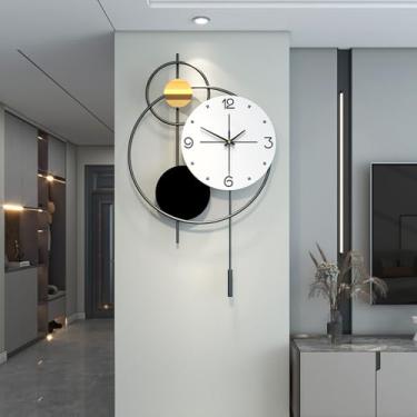Imagem de JUJUDA Relógio de parede grande para decoração de sala de estar, relógio de parede de metal decorativo moderno com pêndulo para quarto, cozinha, escritório, decoração de 33 cm, grande silencioso