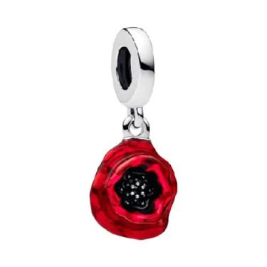 Imagem de Pingente De Flor De Maçã Com Coração Vermelho Em Prata 925 Para Pulsei