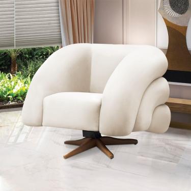 Imagem de Poltrona Giratória Orgânica Tana Bouclê Com Balanço Espuma D24 Bege D'Rossi