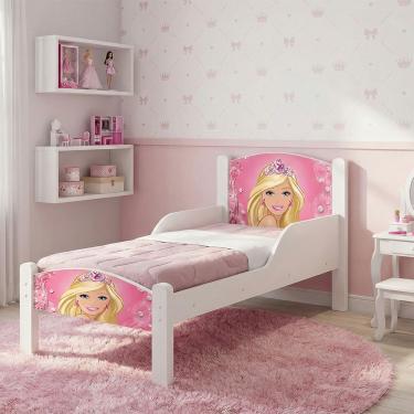 Imagem de Cama Infantil Baixa Modelo Mini Tema Barbie Estrutura Resistente - Branco Barbie