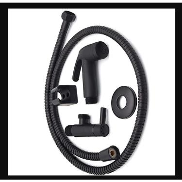 Imagem de Ducha Higiênica Completa Luxo 1-4 Modelo Metal Cromado Pressão 15 de Parede Jato com Regulagem Preto OEM