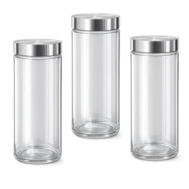Imagem de Kit 3 Porta Mantimento Vidro Tampa Inox Pote Multiuso 2200ML Cozinha A