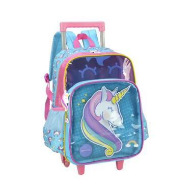 Imagem de Mochila Escolar Luxo Rodas Unicórnio Brilho IC39422 - Luxcel, Verde