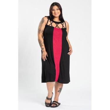 Imagem de Vestido Longo Feminino Plus Size Malha Viscose Detalhe Faixa Contrasta