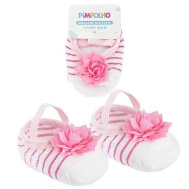 Imagem de Meia Sapatilha Festa Bebê Menina Tamanho 00 a 15 Baby Pimpolho Cor:Flo