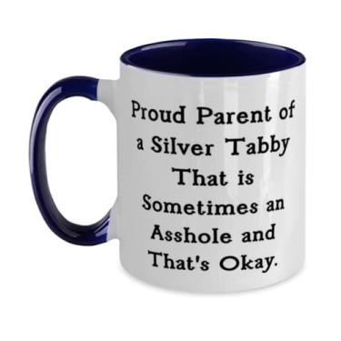 Imagem de Proud Parent of a Silver Tabby That is Sometimes an Asshole. Caneca de dois tons 325 ml, gato malhado prata presente de amigos, copo legal para amigos