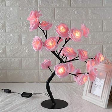 Imagem de Damaila Rosas claras em formato de árvore de LED para presentes de festa de Dia dos Namorados, luminária de mesa de LED decorativa com interface USB
