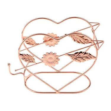 Imagem de Suporte de garrafa de vinho de ferro forjado para garrafa única de vinho europeu criativo, suporte de vinho em forma de coração, enfeites artesanais, suporte empilhável para vinho (cor: ouro rosa)