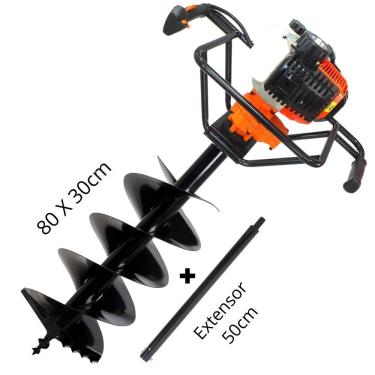 Imagem de Perfurador de Solo Vulcan Trent VPS520 2T 52cc 2,5hp com Broca 80x30cm + Extensor de 50cm De Alta Durabilidade é Ideal Para Instalações de Mourões