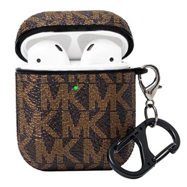 Imagem de WAWINER Capa para AirPods para AirPod 2 e 1, capa protetora de corpo inteiro rígida de couro para AirPods capa protetora com chaveiro para AirPods, capa de carregamento sem fio LED frontal, verde