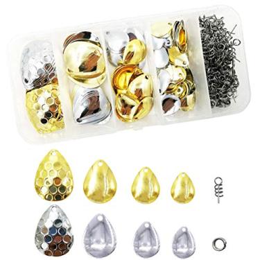 Imagem de 100 peças, 4 tamanhos, colheres de pesca, lâminas giratórias, kit de lâminas Colorado para iscas de baixo Walleye Pike Spinner Rigs Making DIY Fishing Lures acessórios, inclui 50 peças de broche de mola e 50 peças de divisórias de pesca