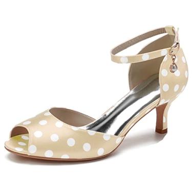 Imagem de Sapatos de casamento de noiva de cetim feminino sapatos de salto agulha alto peep toe marfim sapatos sociais 35-43,Champagne,5 UK/38 EU