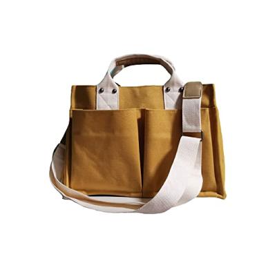Imagem de Bestgift Bolsa feminina de lona bolsa diagonal de ombro com vários bolsos, Açafrão, Transversal