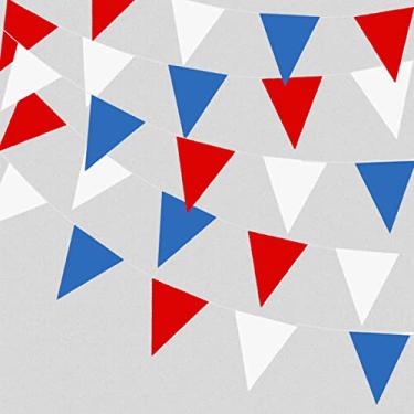 Imagem de 4 de julho, decoração de festa 4 de julho, 40 metros, vermelho, azul e branco, triangular, para ambientes externos, PE à prova d'água, bandeiras, eventos, decoração para o dia da independência