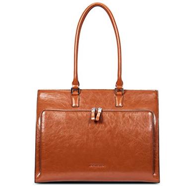 Imagem de BOSTANTEN Bolsa feminina de couro vintage de 15,6 polegadas para laptop para negócios, bolsa de ombro, Marrom, Large（L) 16.14 " x (W)5.1" x (H)12.2", Pasta