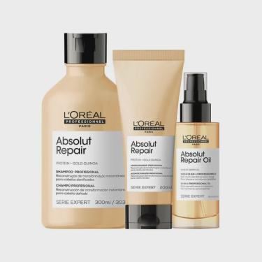 Imagem de Kit loreal absolut repair gold quinoa shampoo + condicionador + óleo