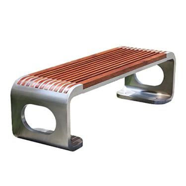 Imagem de KIZQYN Banco de jardim banco externo sem encosto banco de estrutura de aço inoxidável placa de assento de madeira banco de parque simples banco de parque durável móveis de lazer bancos ao ar livre (cor: latão)