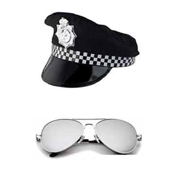 Imagem de Fantasia de Policial C/Quepe Preto e Branco e Óculos Espelhado