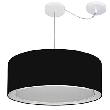 Imagem de Lustre Pendente Cilíndrico com Desvio de Centro Cúpula Tecido 25/60x50 cm, Vivare Iluminação, Pendente4317 PR, Preto, Grande