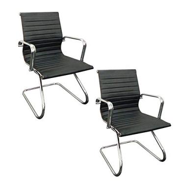 Imagem de Conjunto com 2 Cadeiras Executivas Boston Base Fixa Esteirinha Preto
