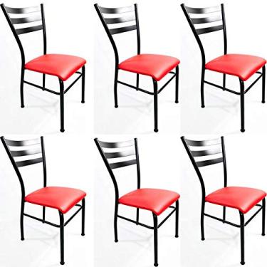 Imagem de Kit 6 Cadeiras de COZINHA com reforço preta assento vermelho - Poltronas do Sul