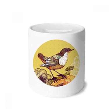 Imagem de DIYthinker Caixa de cerâmica com estampa de flores de pássaro para dinheiro e porta-moedas para presente