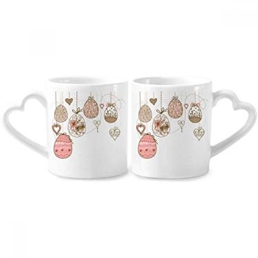 Imagem de Conjunto de canecas de porcelana para casais de ovos coloridos para pendurar na Páscoa Religião Rosa Fofo Coração Alça