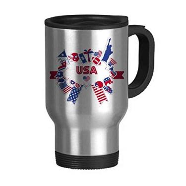 Imagem de Caneca de viagem da bandeira dos EUA com tampa flip em aço inoxidável copo de carro copo térmico