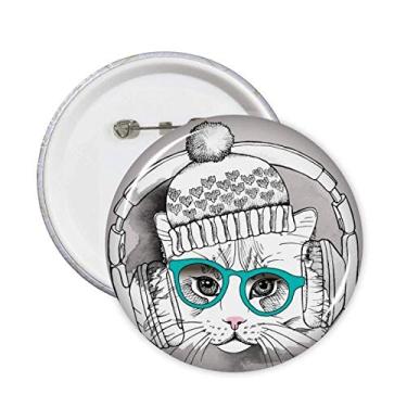 Imagem de Fone de ouvido chapéu de lã branco proteção de gato broche emblema botão emblema acessório decoração 5 peças