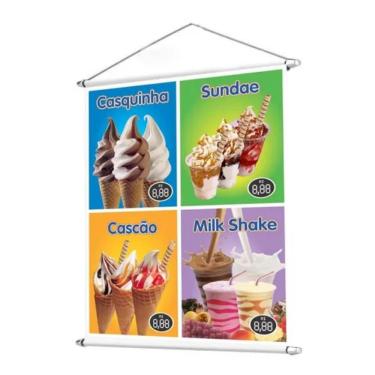 Imagem de Baner 4 Fotos Sorvete Sundae Casquinha e Milk Shake Verão - 90x70cm