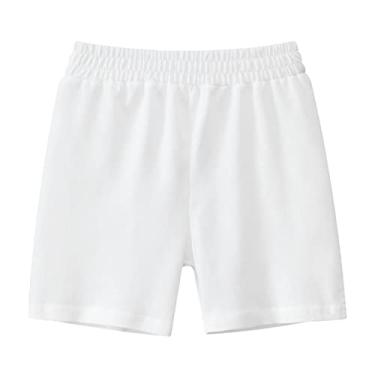 Imagem de Shorts de verão para meninos de cor sólida casual moda para roupas infantis shorts de basquete infantil (branco, 5-6 anos)