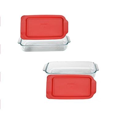 Imagem de Pyrex Oblongo básico de 3 litros com capa vermelha KC12026, 2PK-3QT