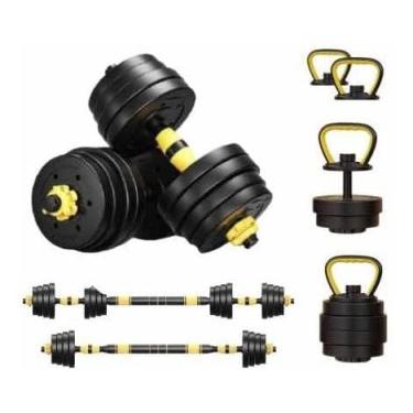 Imagem de Kit Halteres 6 em 1 Ajustável e Kettlebell 20kg com Barras Rosqueadas e Anilhas – Treino Funcional e Musculação em Casa
