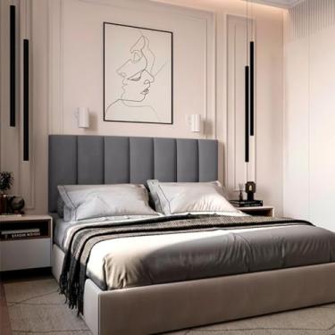 Imagem de Cabeceiras Estofada Modular Cama Casal Queen Painel 1,60mX60cm Módulos Adesivos (Cinza)