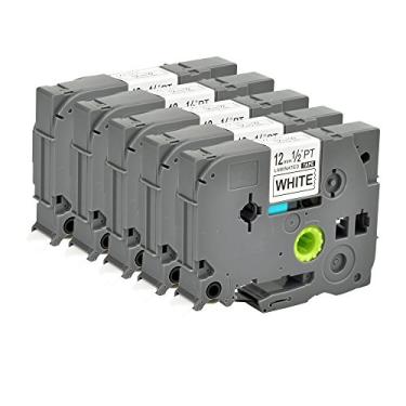 Imagem de Compatível P Touch Label Tape Pacote com 5 TZS231 TZe S231 Extra Forte Preto sobre Branco Cartucho TZ Label Orison 1/2" Recargas de Cassete 1,27" x 26,2 Pés (12 mm x 8 m)