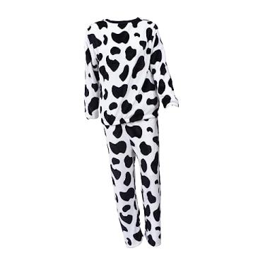 Imagem de TENDYCOCO 1 conjunto de roupas de vaca para casa pijama de flanela pijama de lã feminino camisa de dormir de desenho animado pijama de flanela noite para mulheres terno feminino loungewear para