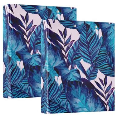 Imagem de Aquarela azul folhas tropicais palmeiras fichários de caderno de 3,8 cm anéis redondos fichários para caderno com prancheta, pacote com 1/2 fichário de escritório, 200 folhas