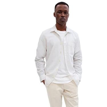Imagem de GAP Camisa masculina de manga comprida de linho com ajuste padrão, Branco novo, XXG
