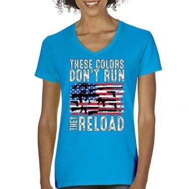 Imagem de Camiseta feminina gola V These Colors Don't Run They Reload 2nd Amendment 2A Second Right American Flag Don't Tread on Me, Turquesa, M