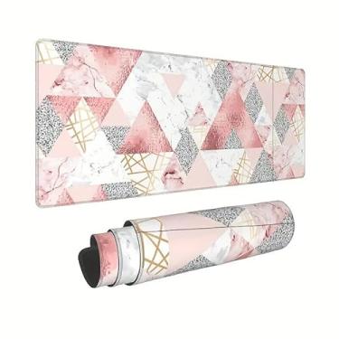 Imagem de Teclado e mouse pad antiderrapante para jogos grande/GG colorido para casa e escritório (rosa geométrico)