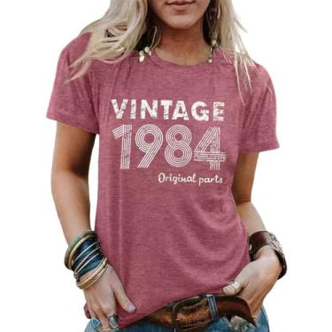 Imagem de Camiseta feminina vintage de 1983 peças originais para presente de aniversário de 40 anos para mulheres camisetas casuais de aniversário retrô, Rosa 2, M