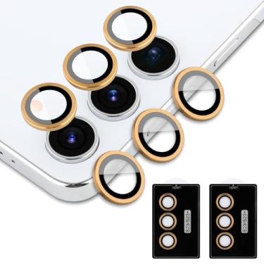 Imagem de aidvaia Protetor de lente de câmera dourado compatível com Samsung Galaxy S23 Plus, protetor de lente de vidro temperado de anel de liga de alumínio anti-arranhões capa decorativa para câmera
